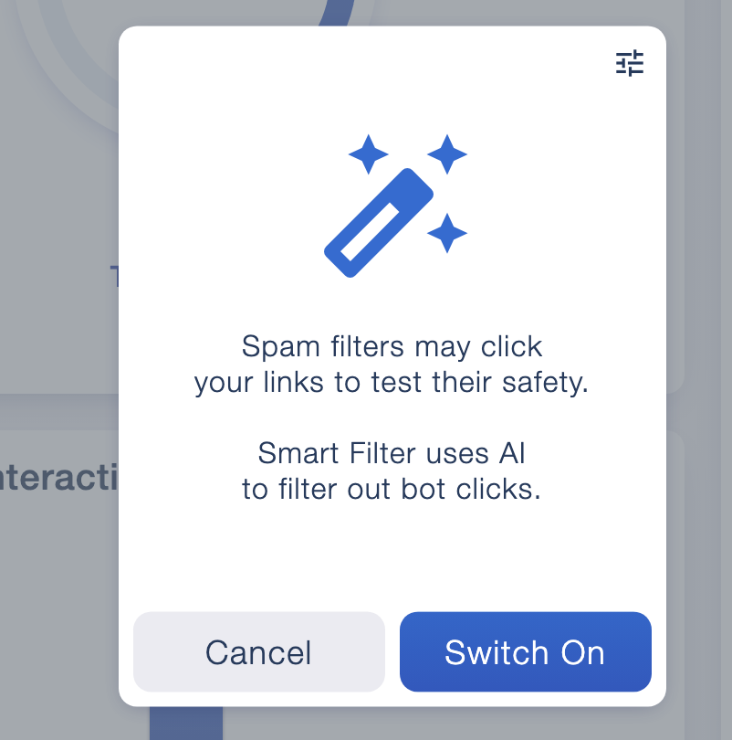 Smart Filter explanation describing AI filtering of automated security clicks