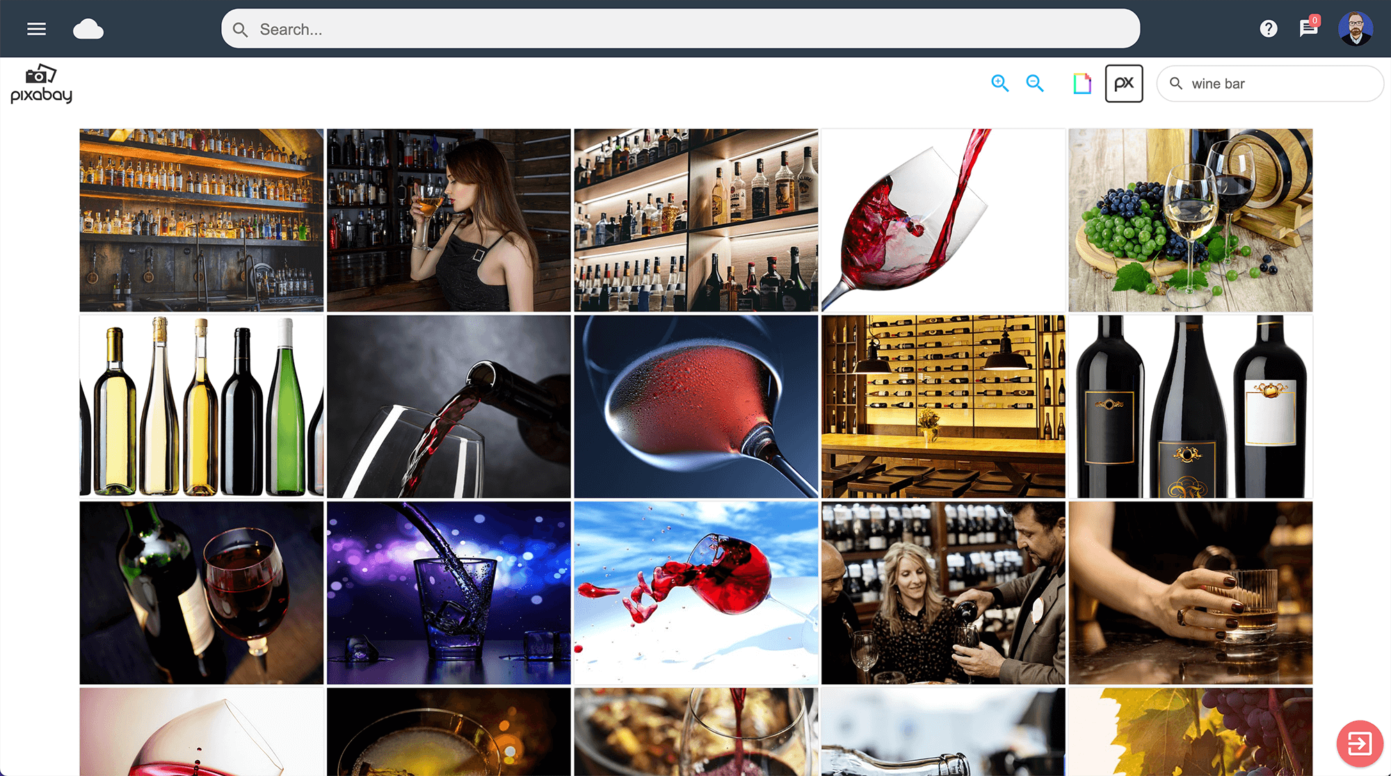Searchable image library inside Email Blaster, showing a variety of photography