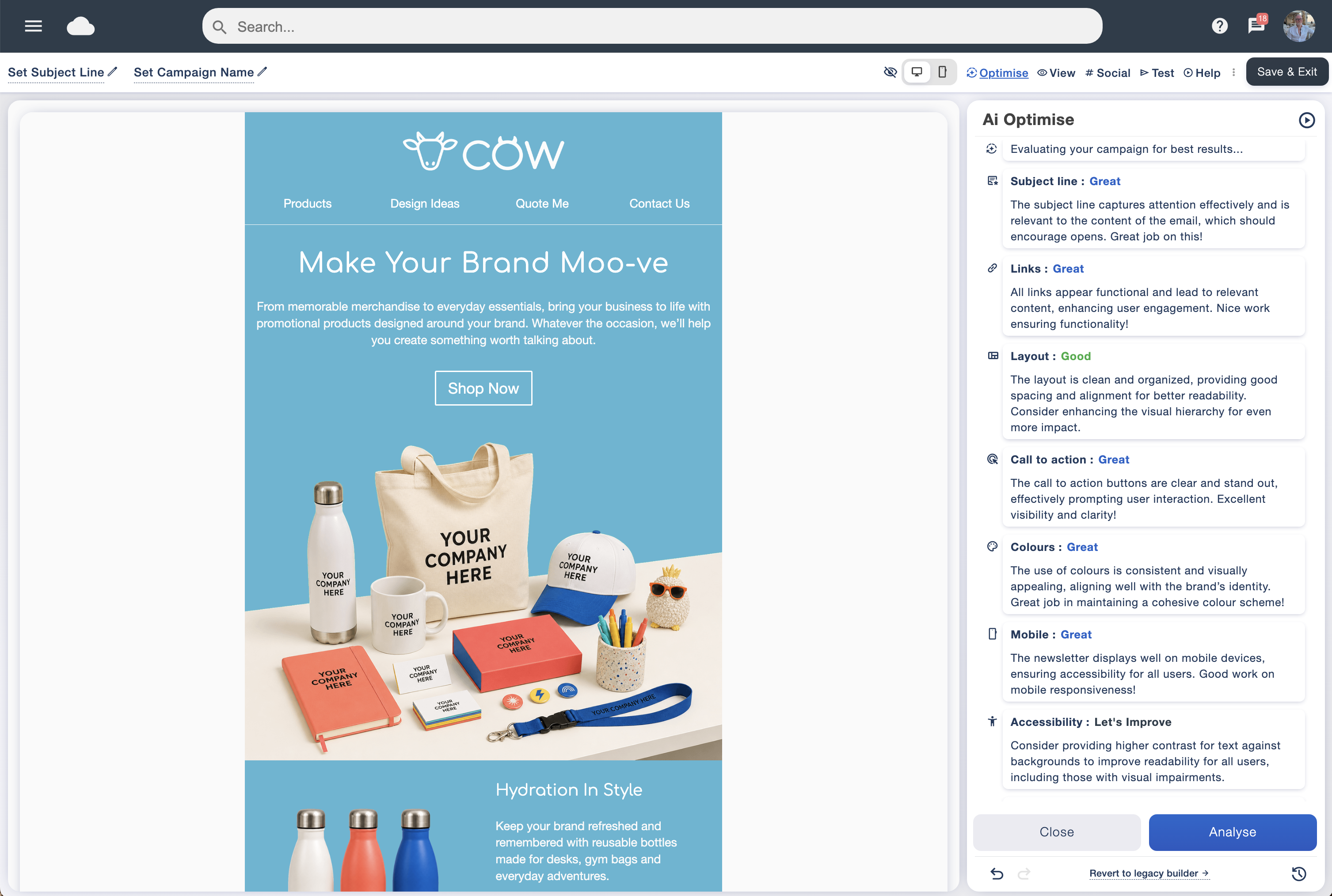 A second look before your campaign goes out in the Email Blaster drag and drop email designer