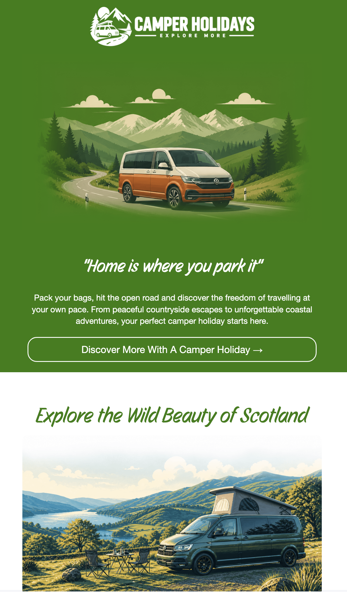 Camper Holidays email template example