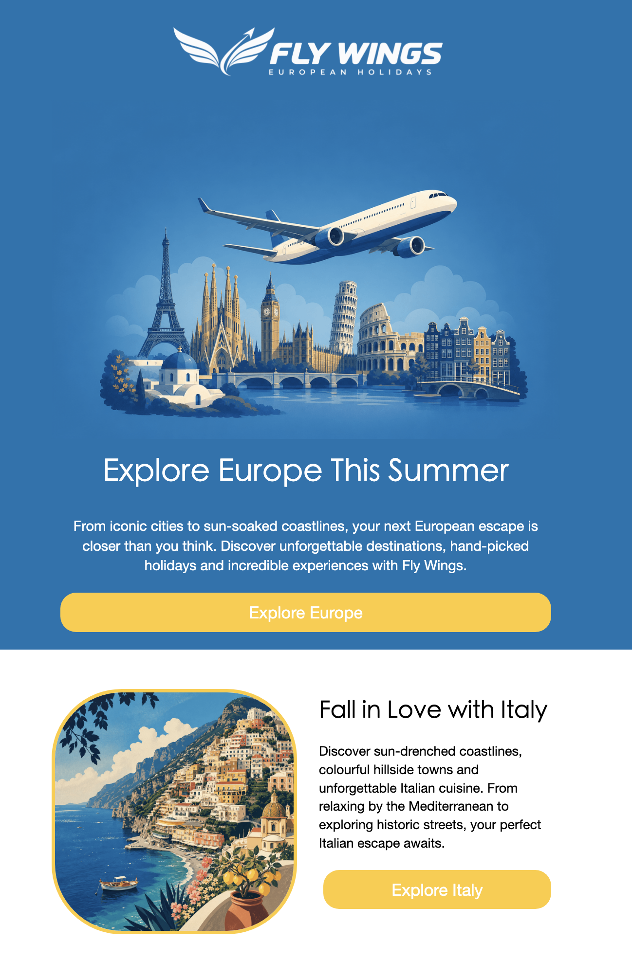 Fly Wings email template example