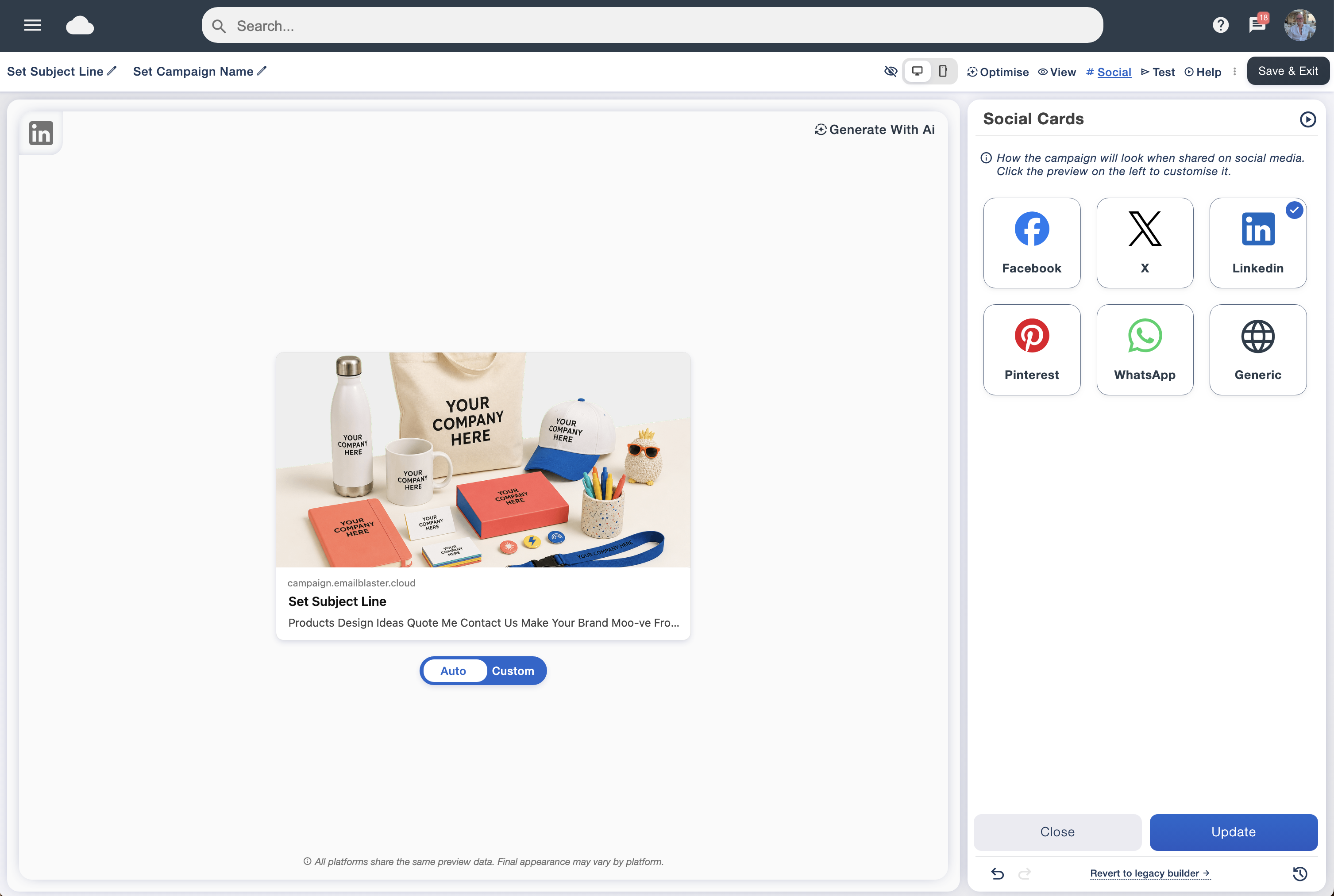 Make the shared version look considered, too in the Email Blaster drag and drop email designer