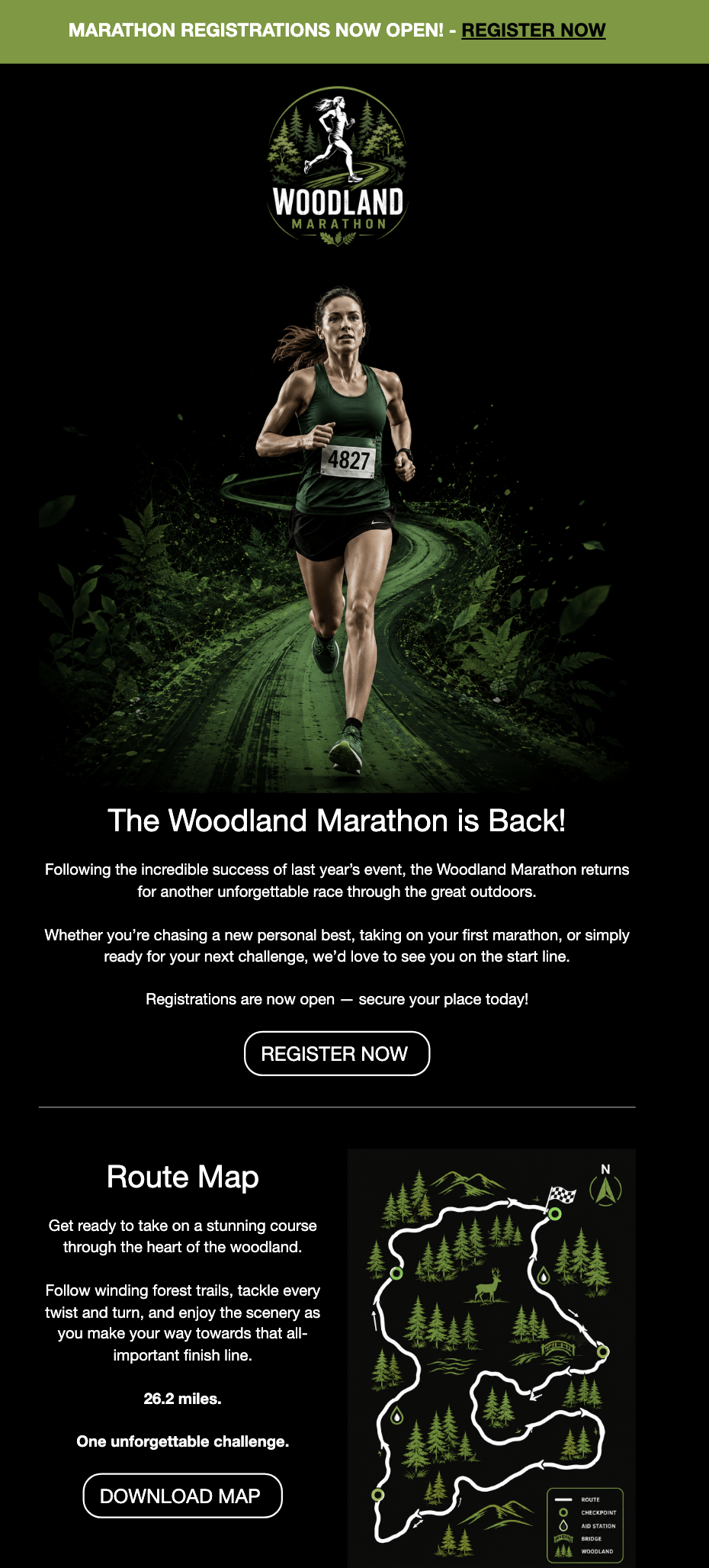 Woodland Marathon email template example
