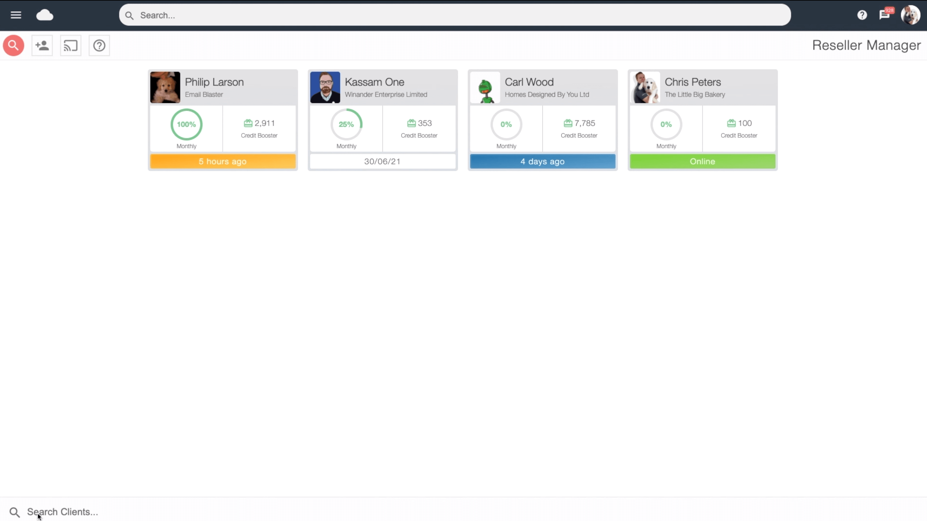 Email Blaster reseller account manager for managing client sub accounts