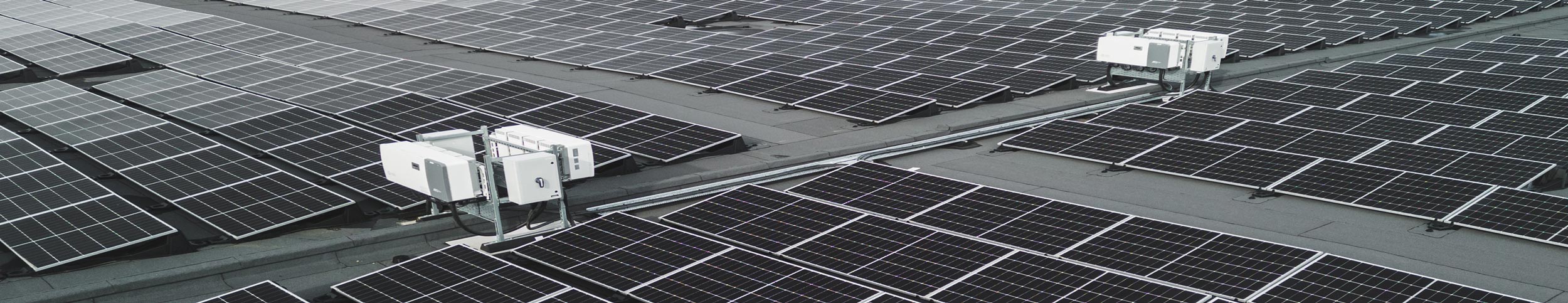 Rows of rooftop solar panels at the Milton Keynes data centre