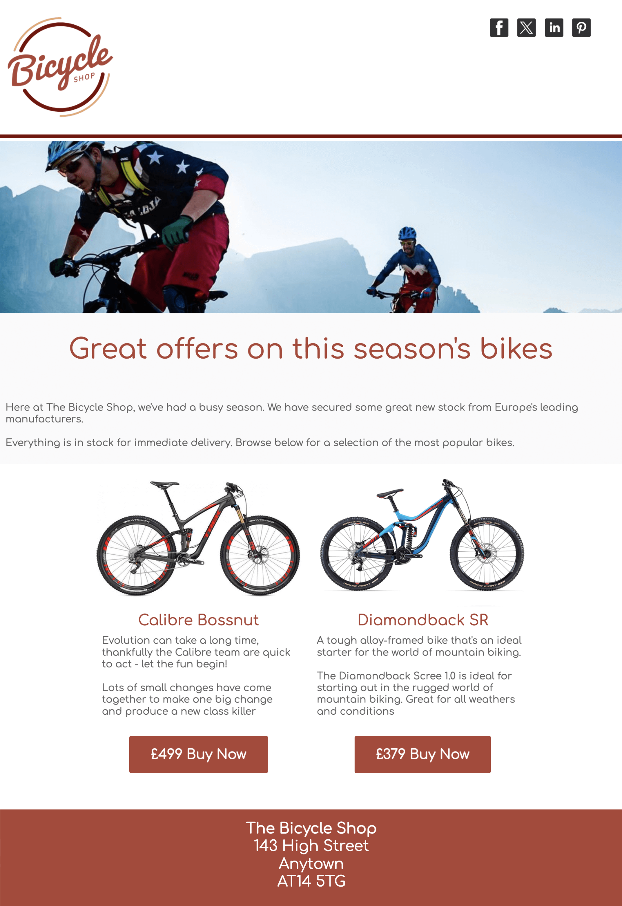 Bicycle Shop email template