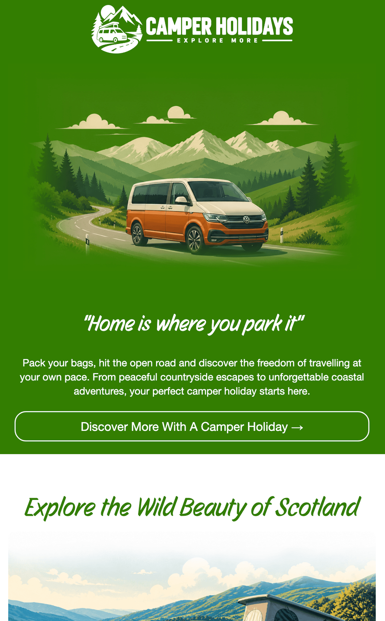 Outdoor travel email design in woodland green