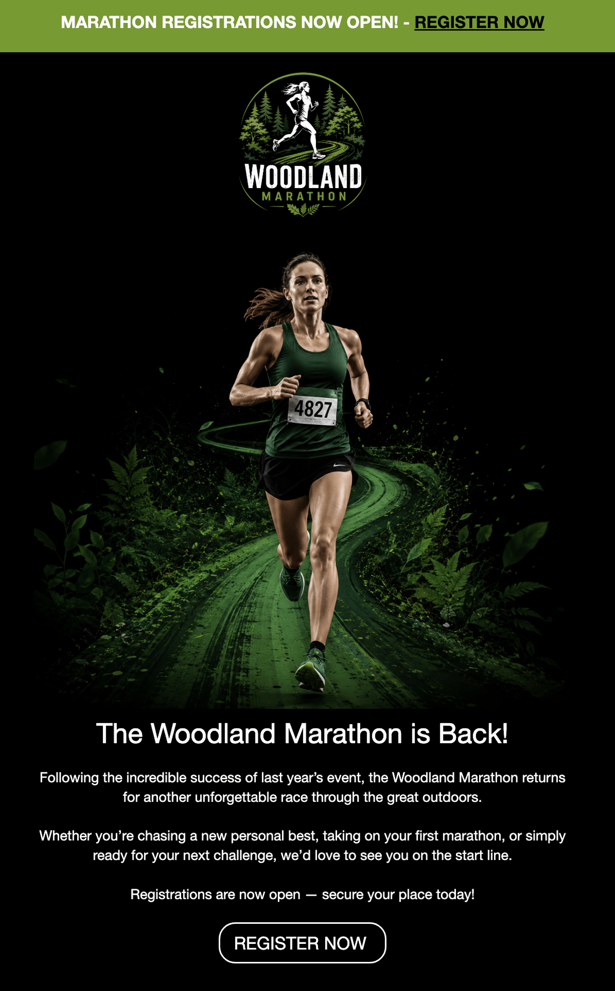 Woodland Marathon email template
