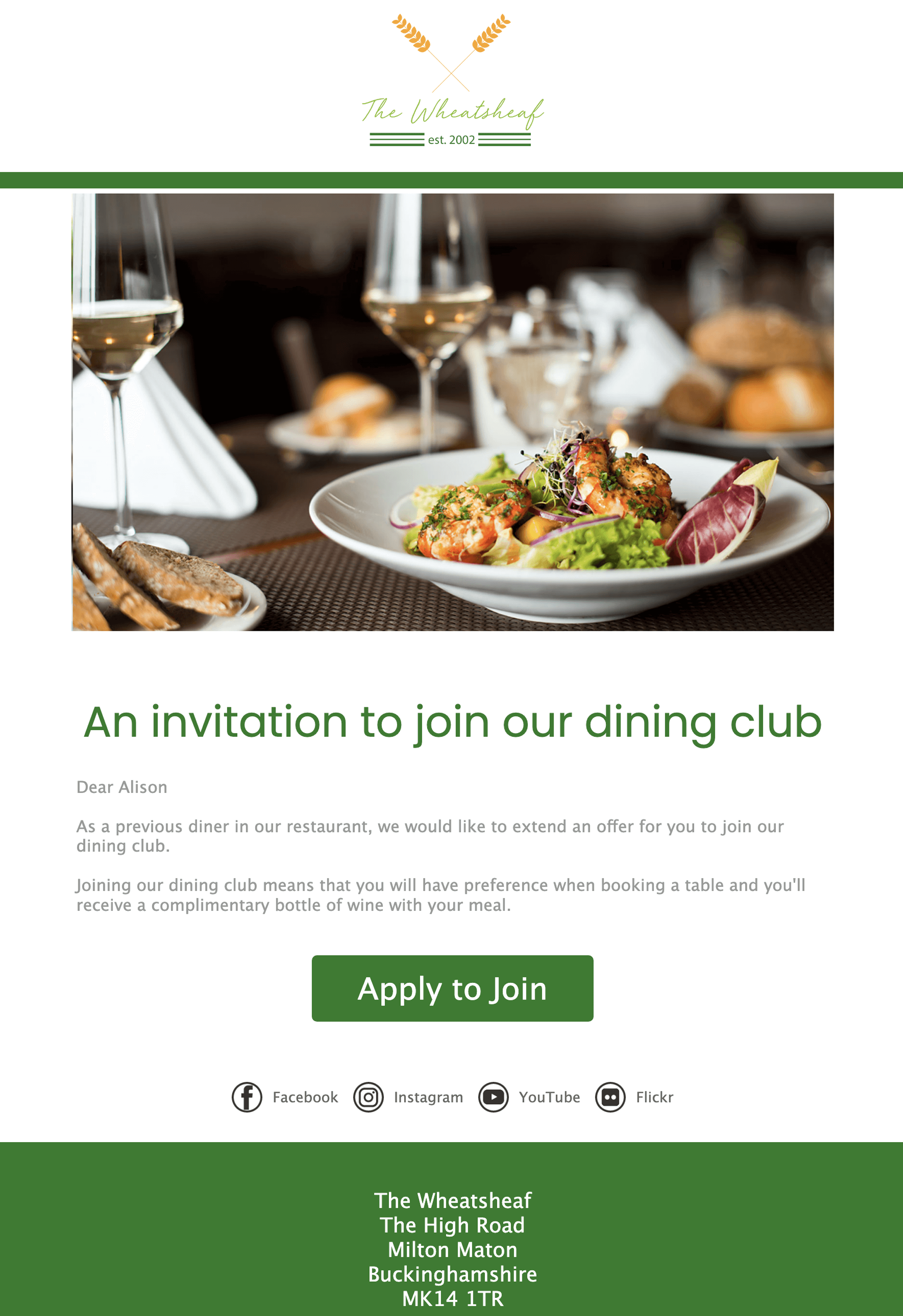 The Wheatsheaf email template